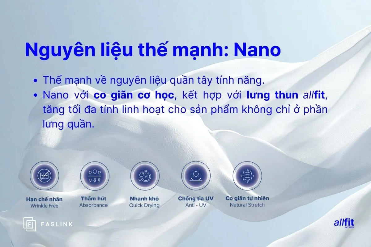 Quần tây lưng thun allfit được làm từ sợi vải nano